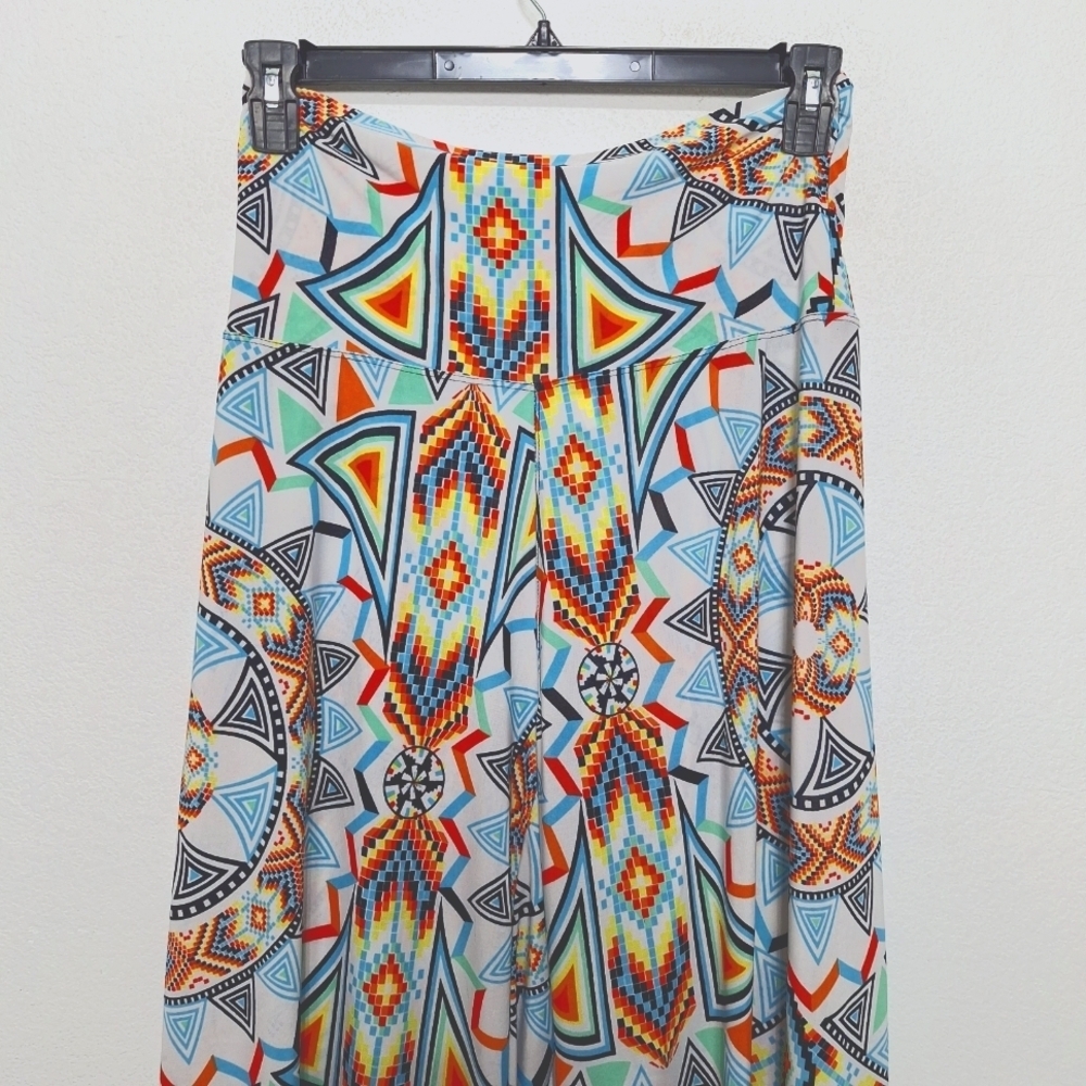 Always Multicolor Geometric Pattern Pull On High Rise Boho Wide Leg Pants Size L - Picture 3 of 12